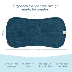 ROMY RO muslin burp cloth close-up shows breathable layers and waterproof inner layer.