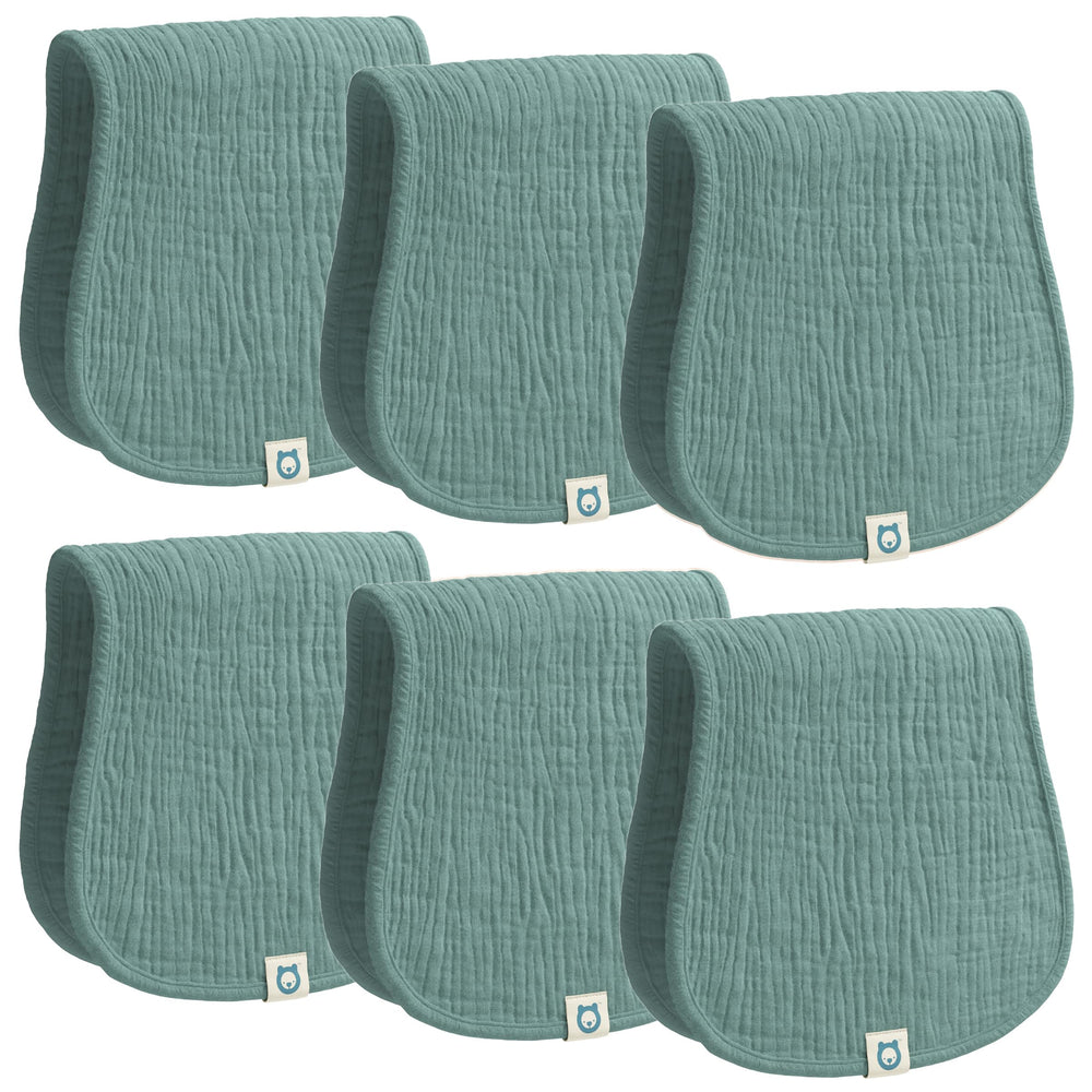 ROMY RO muslin burp cloths teal set, soft absorbent fabric for quick mess cleanup.