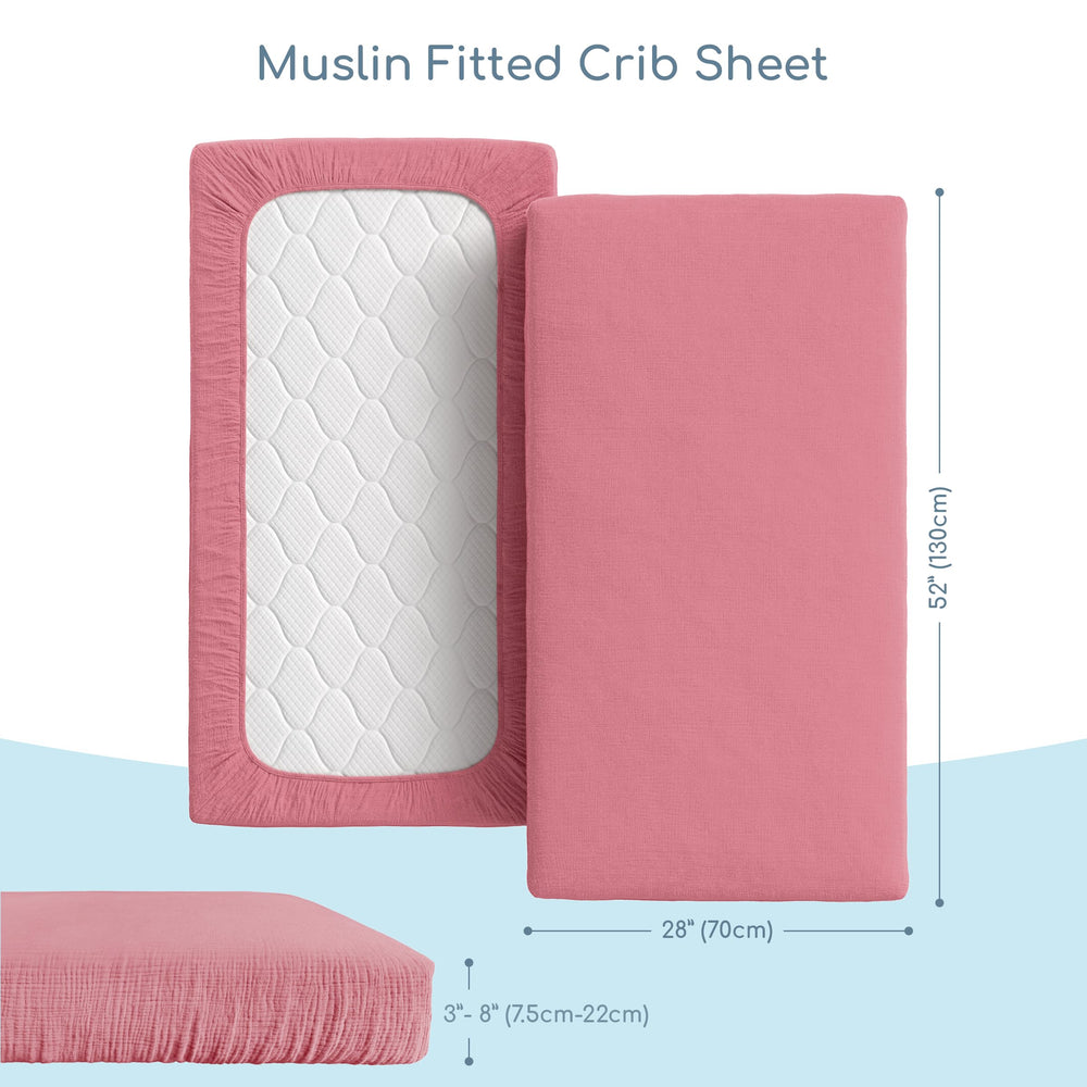 ROMY RO muslin crib sheet highlights dual-layer durability for lasting shape.