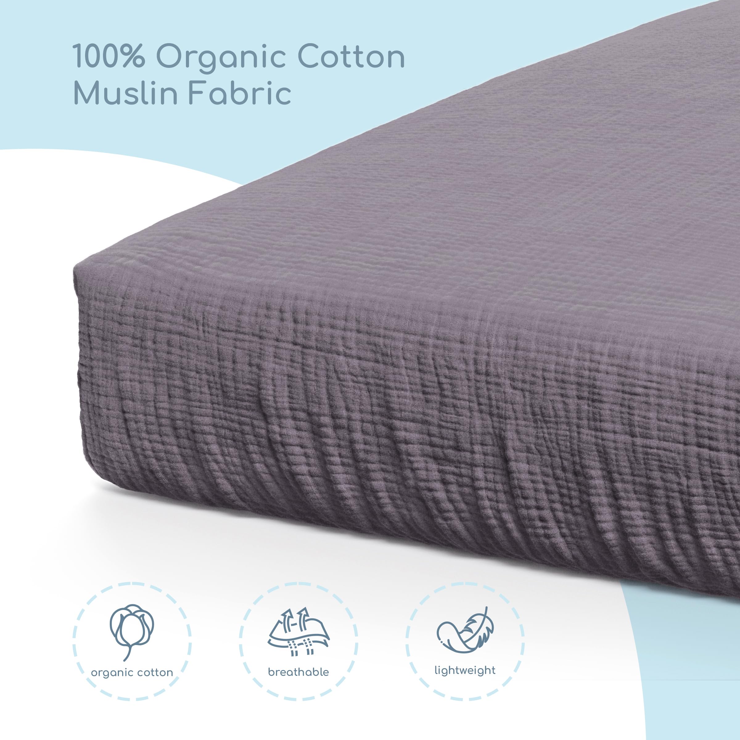 ROMY RO muslin crib sheet – neutral design suits any nursery.