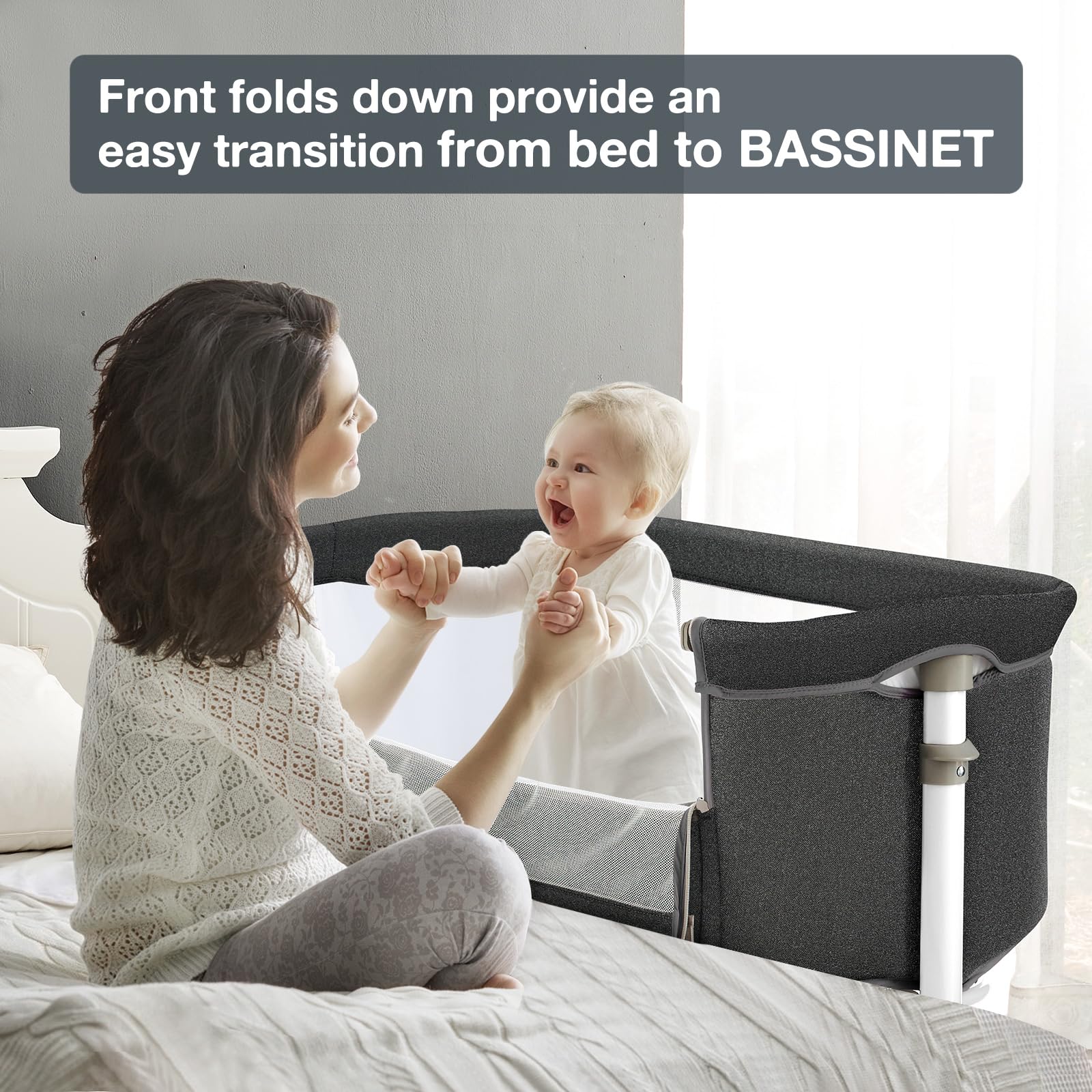 RONBEI adjustable-height bedside sleeper aligns with different beds for easy night checks.
