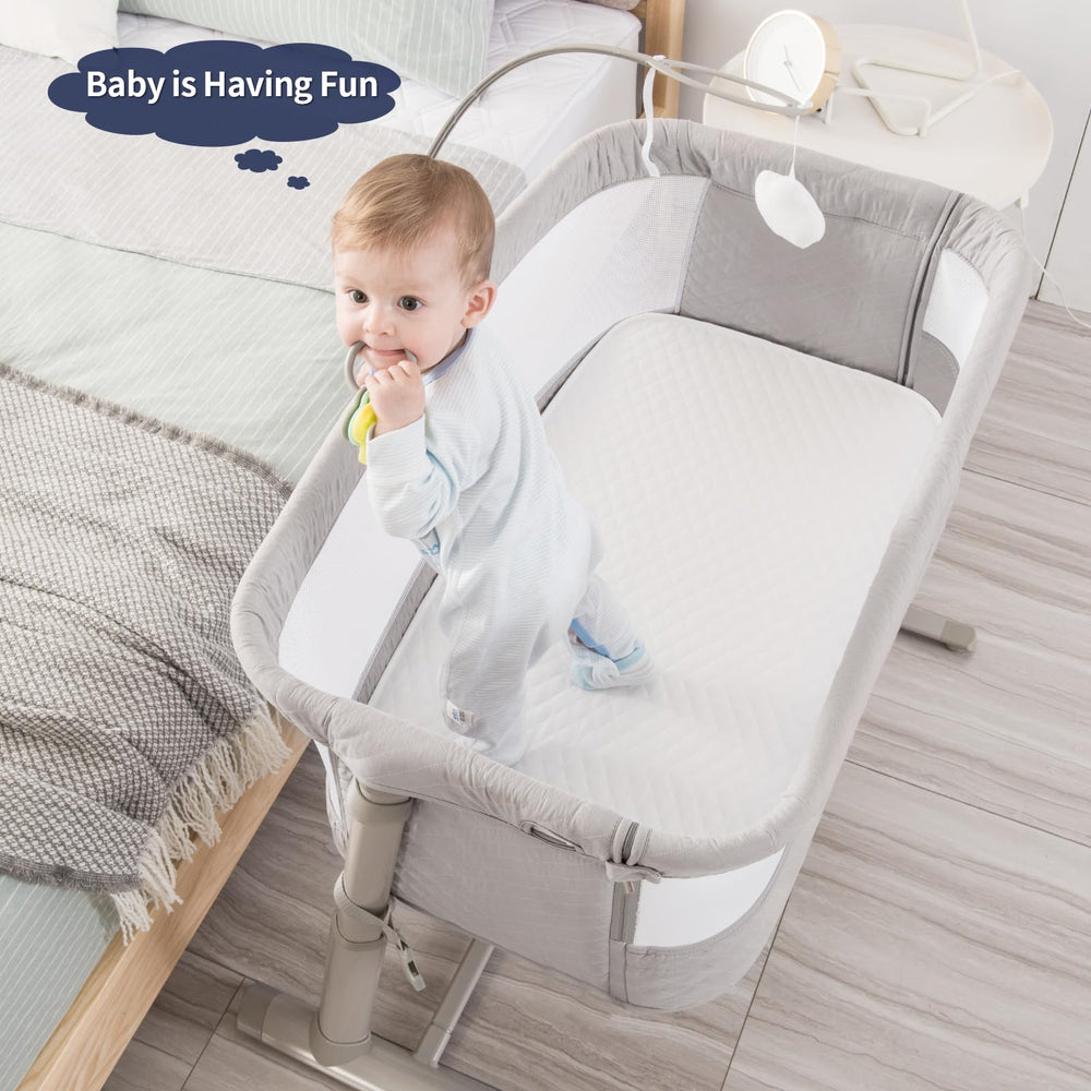 RONBEI Bassinet height-adjustment aligns with your bed for seamless overnight transitions