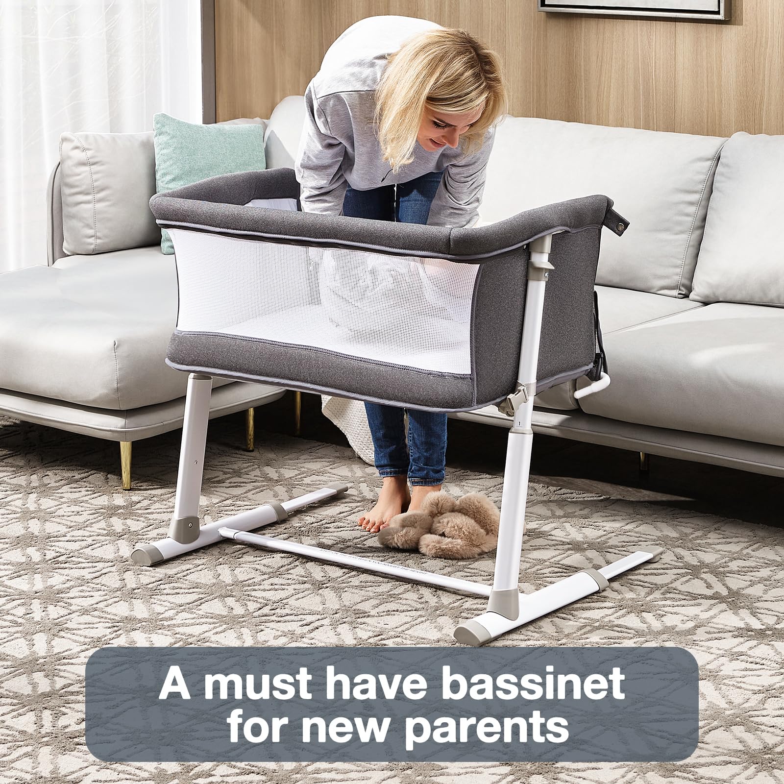 RONBEI Bassinet tool-free assembly for quick setup.