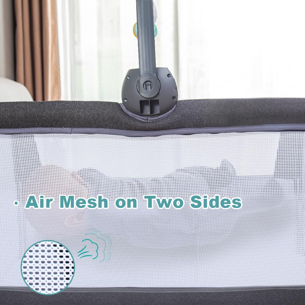 RONBEI bassinet quick assembly and foldable frame for easy storage.