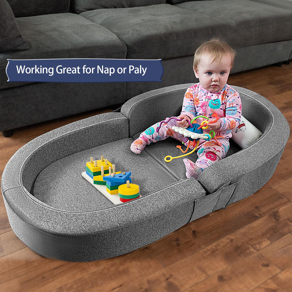 RONBEI toddler travel bed in bed mode offers secure rest on the go.