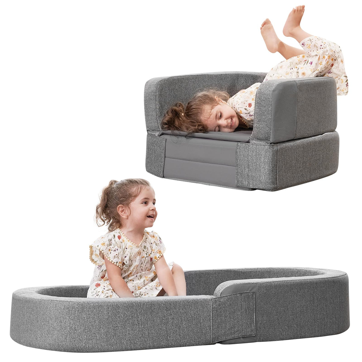 RONBEI toddler travel bed folded compact for travel and storage.