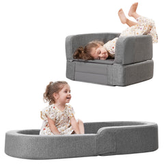 RONBEI toddler travel bed folded compact for travel and storage.