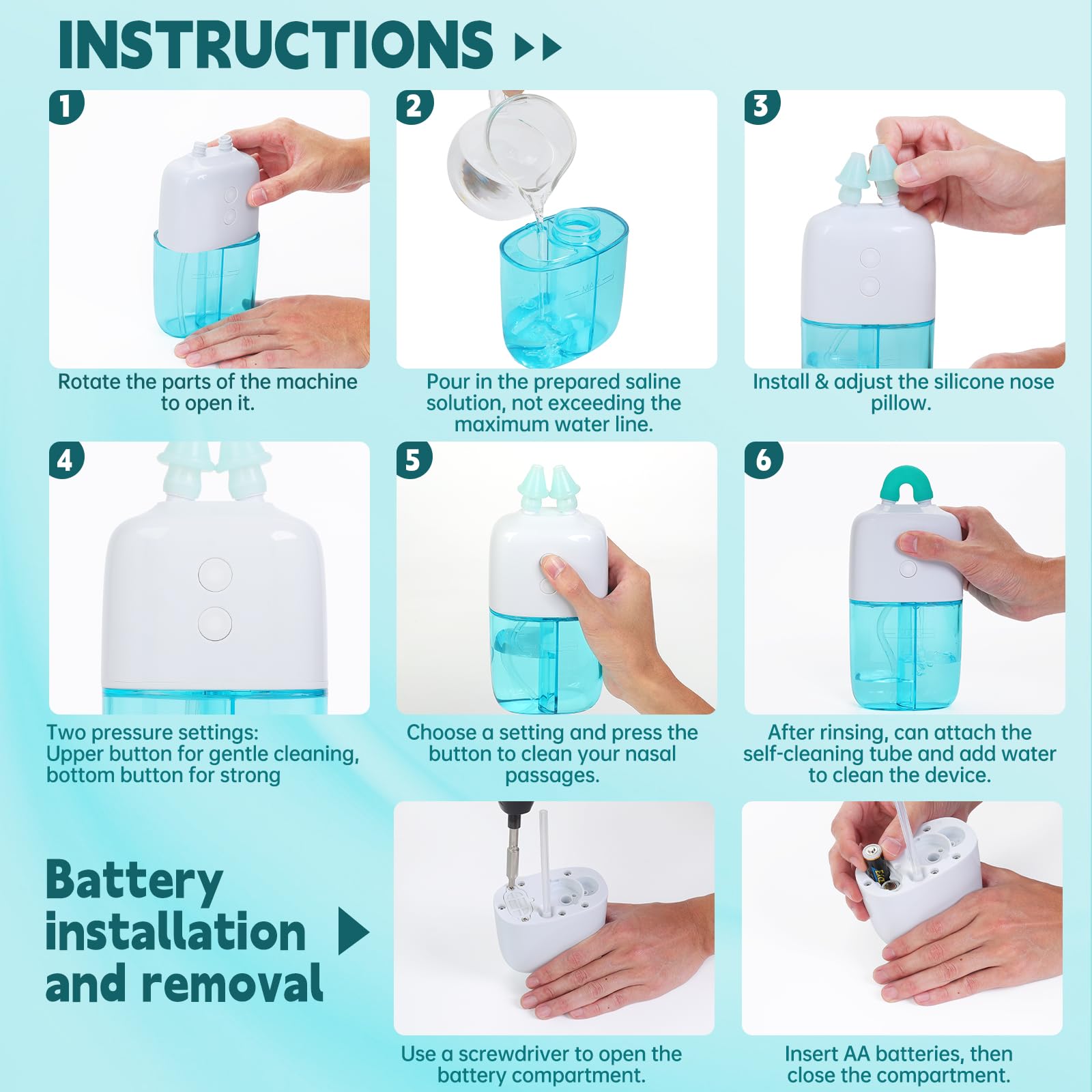 Ronfnea nasal irrigator battery-powered setup for on-the-go relief.