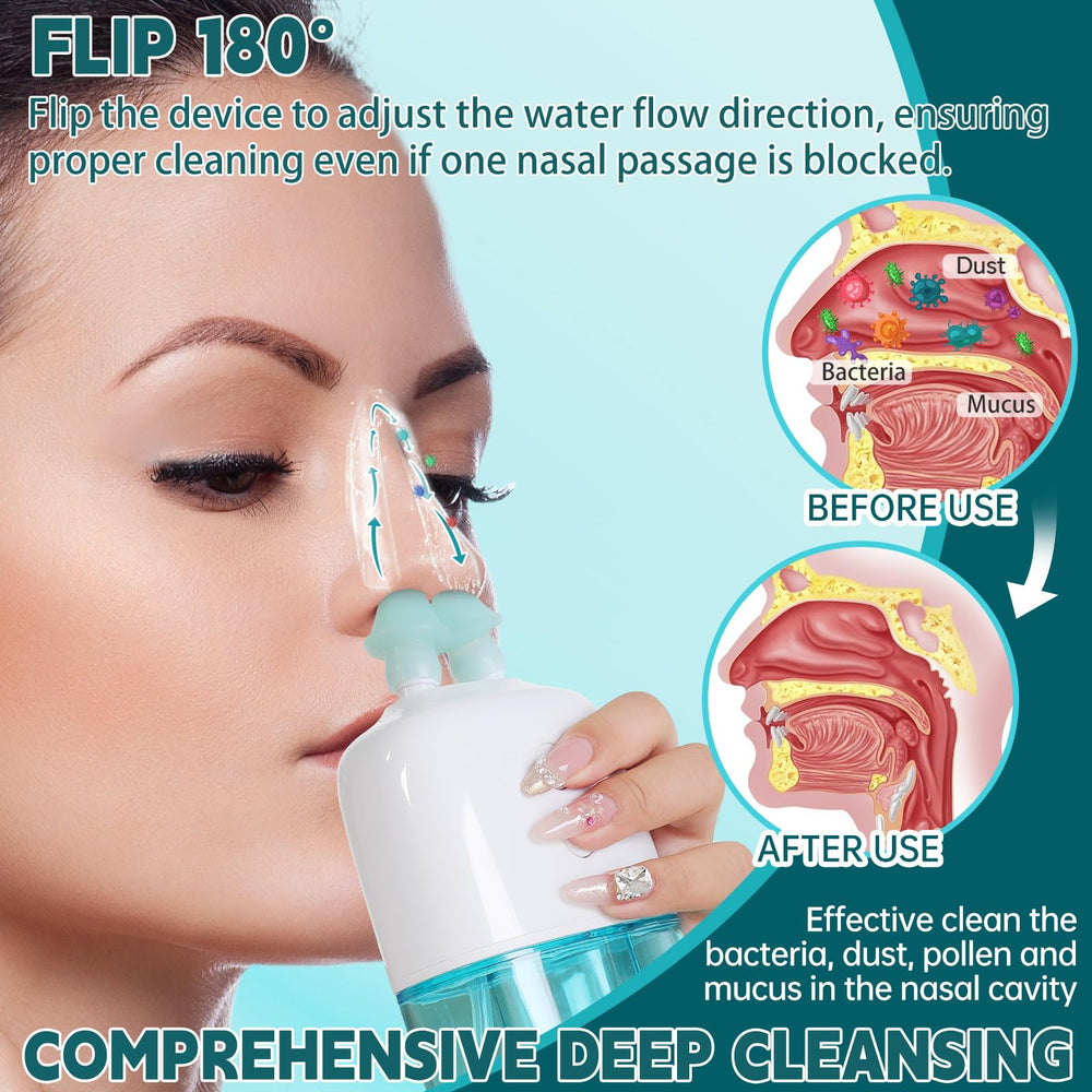 Ronfnea nasal irrigator portable design shown for travel-friendly use.