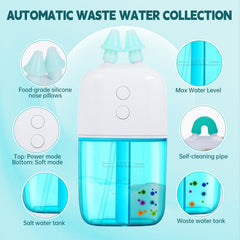 Ronfnea nasal irrigator waste chamber highlights hygienic separation of fluids.