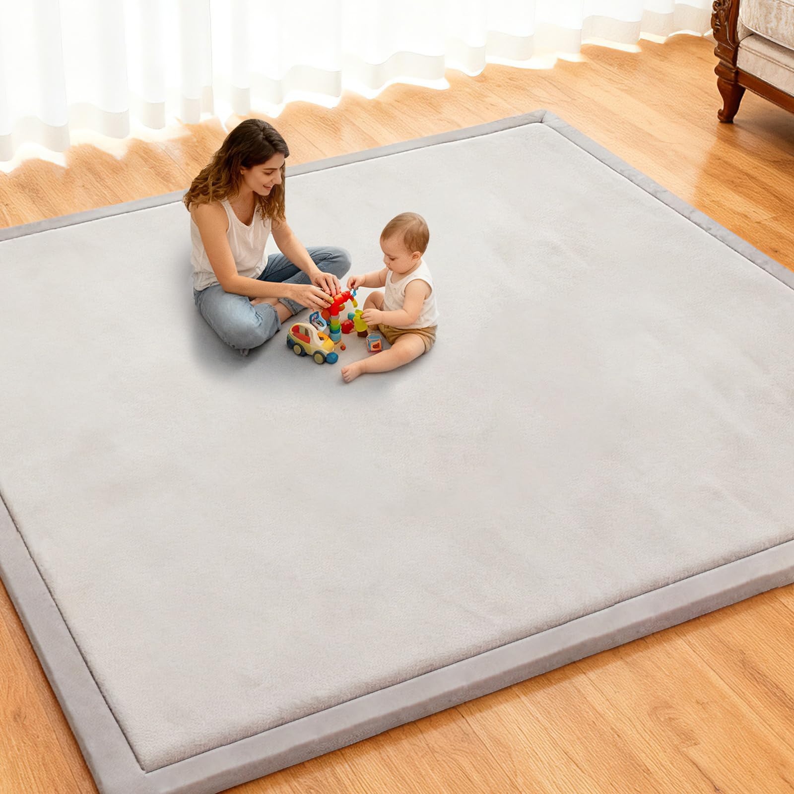 RONGFA tummy time scene on 50x50 mat for safe exploration.