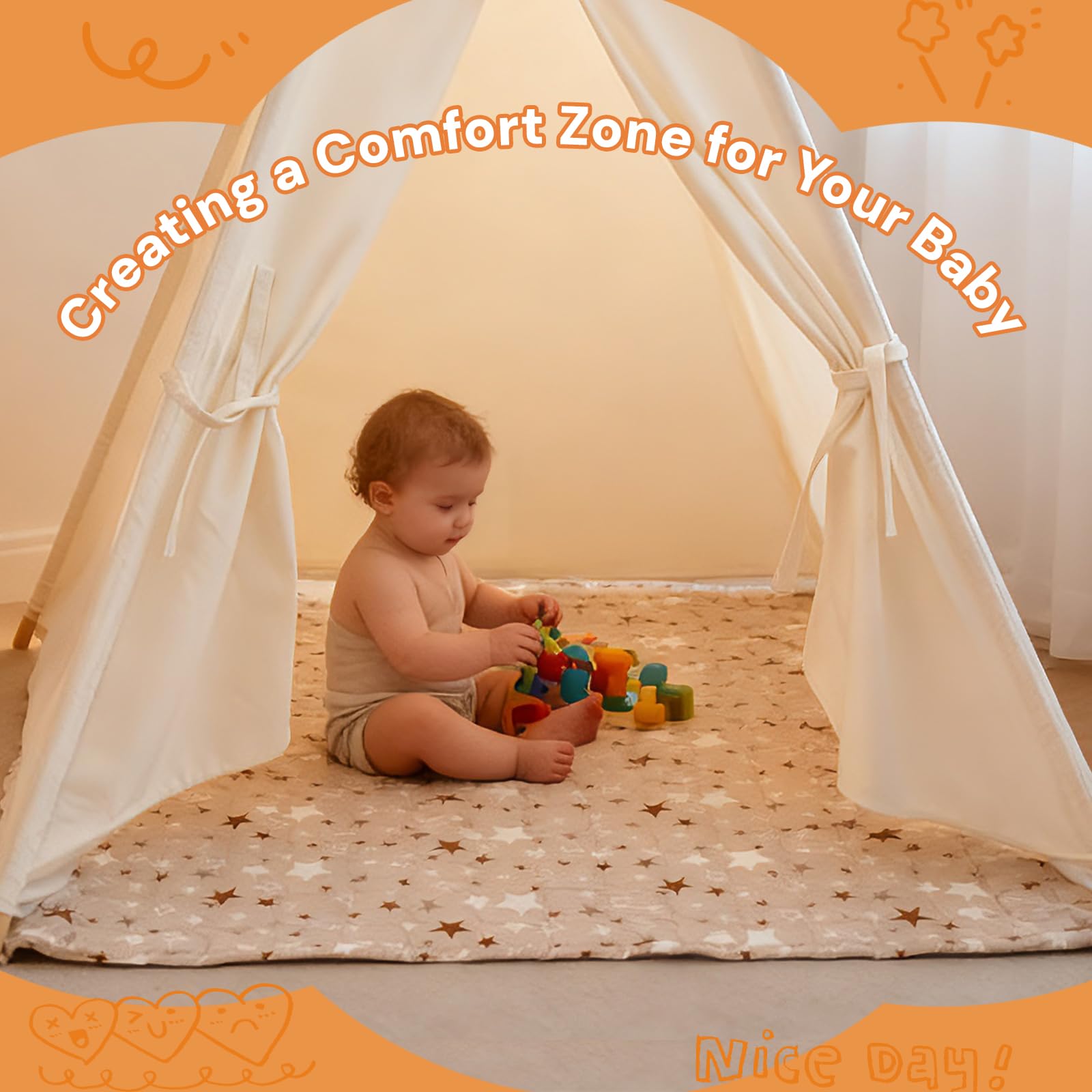 RONGFA Teepee Tent Mat non-slip back keeps mat in place during play