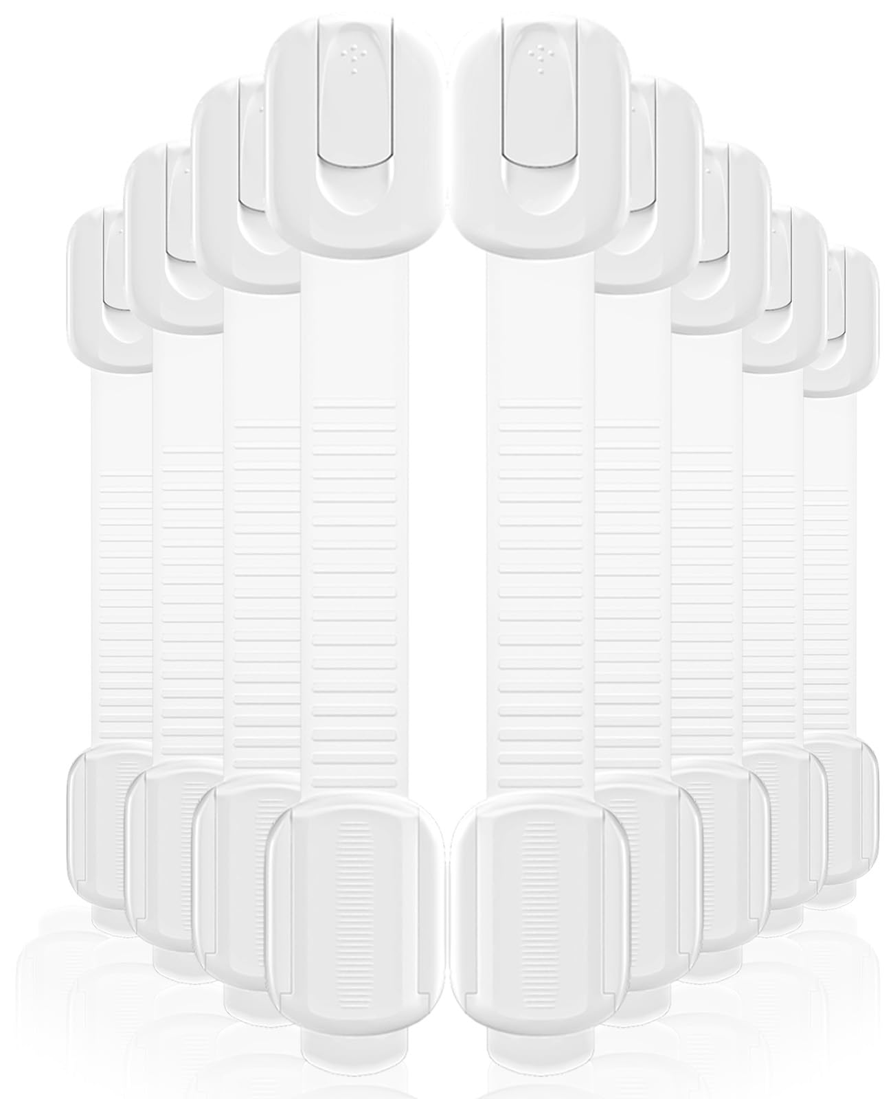 Roocickee 9-pack cabinet locks securing cabinet doors for child safety.