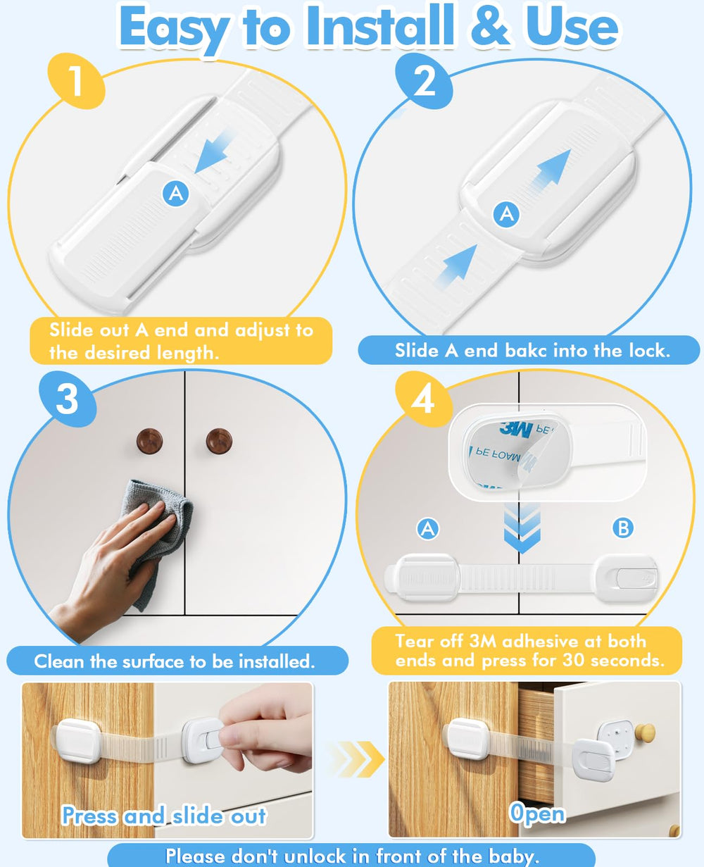 Roocickee no-drill installation cabinet lock setup on furniture.