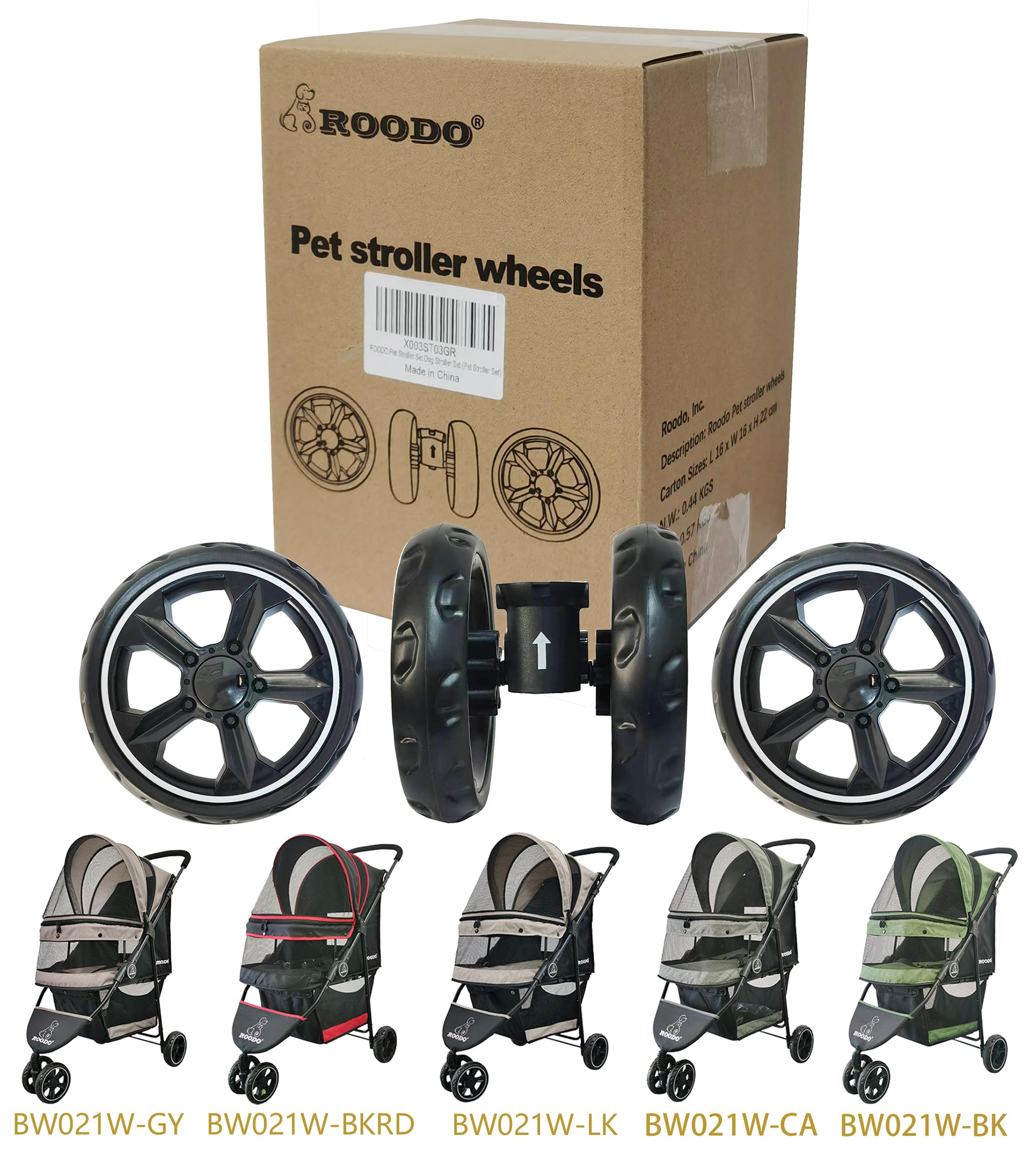 ROODO rear wheels 6-inch for stable tracking on uneven paths.