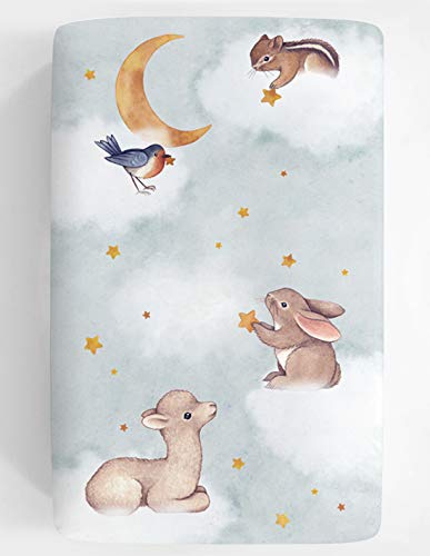 Rookie Humans mini crib sheet 38x24 with whimsical illustration for beautiful baby photos.