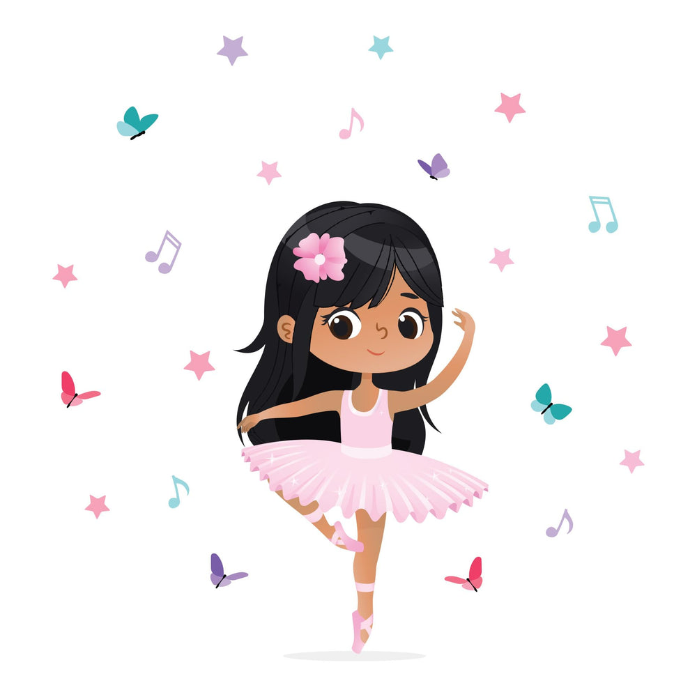 Rooms & Stickers Ballerina wall decal with long black hair brightens a girl’s room