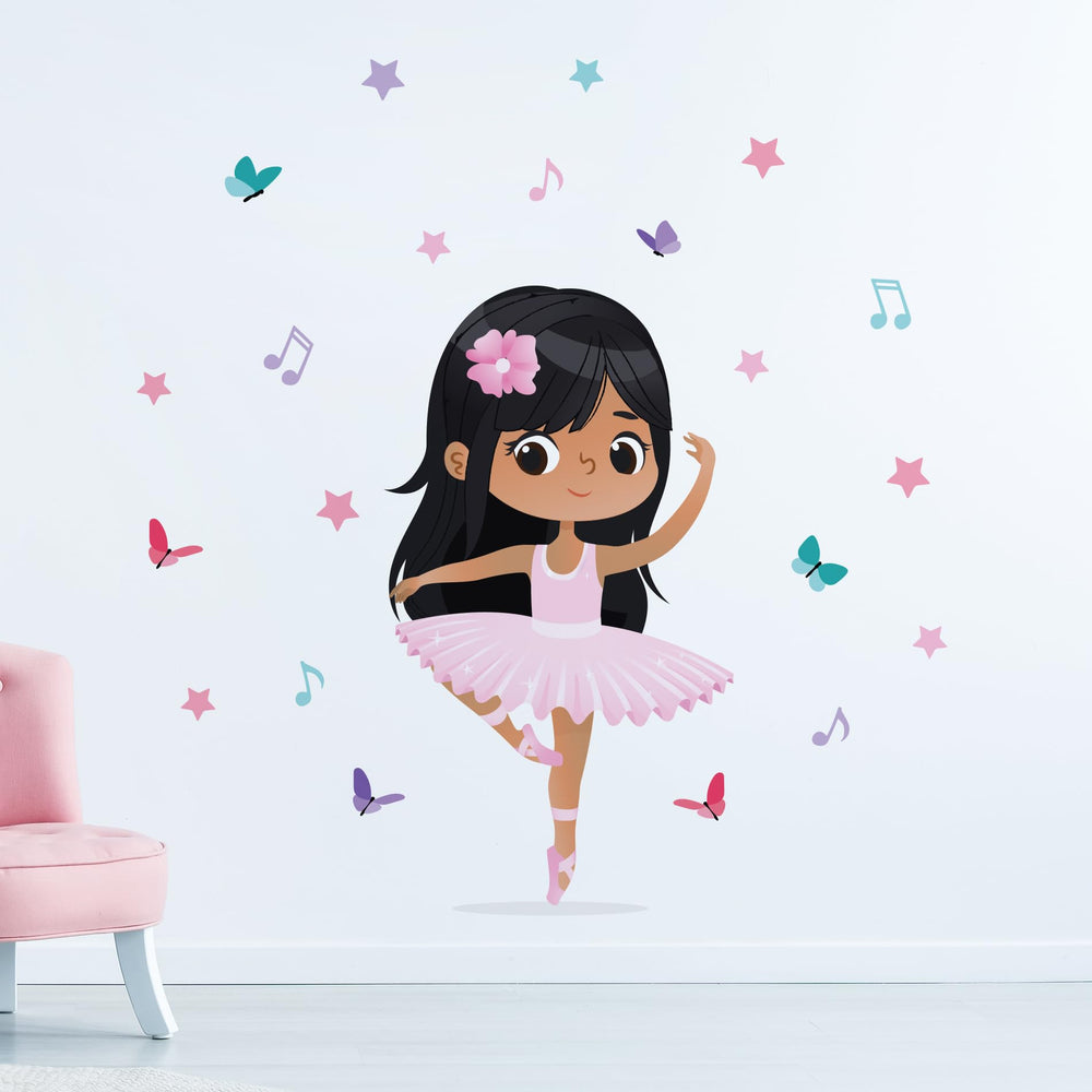 Rooms & Stickers Ballerina wall decal featuring long black hair for kids’ spaces