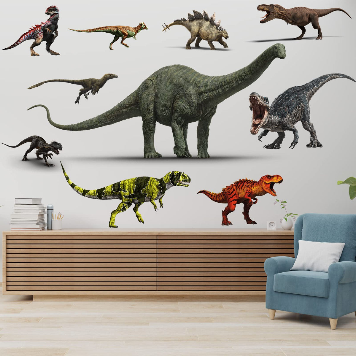 ROORUZ dinosaur wall decal collection adds playful color to any room