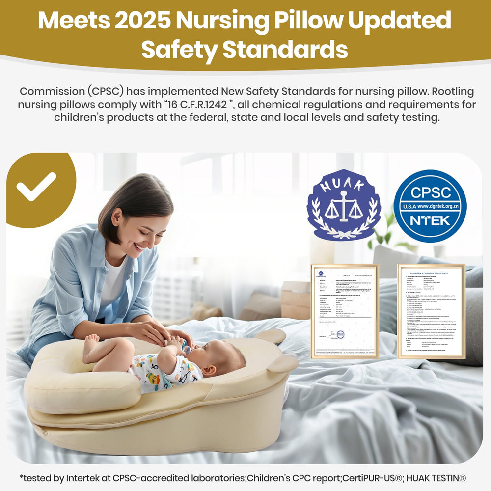 Rootling feeding pillow wedge detached to form flat surface for nursery transitions