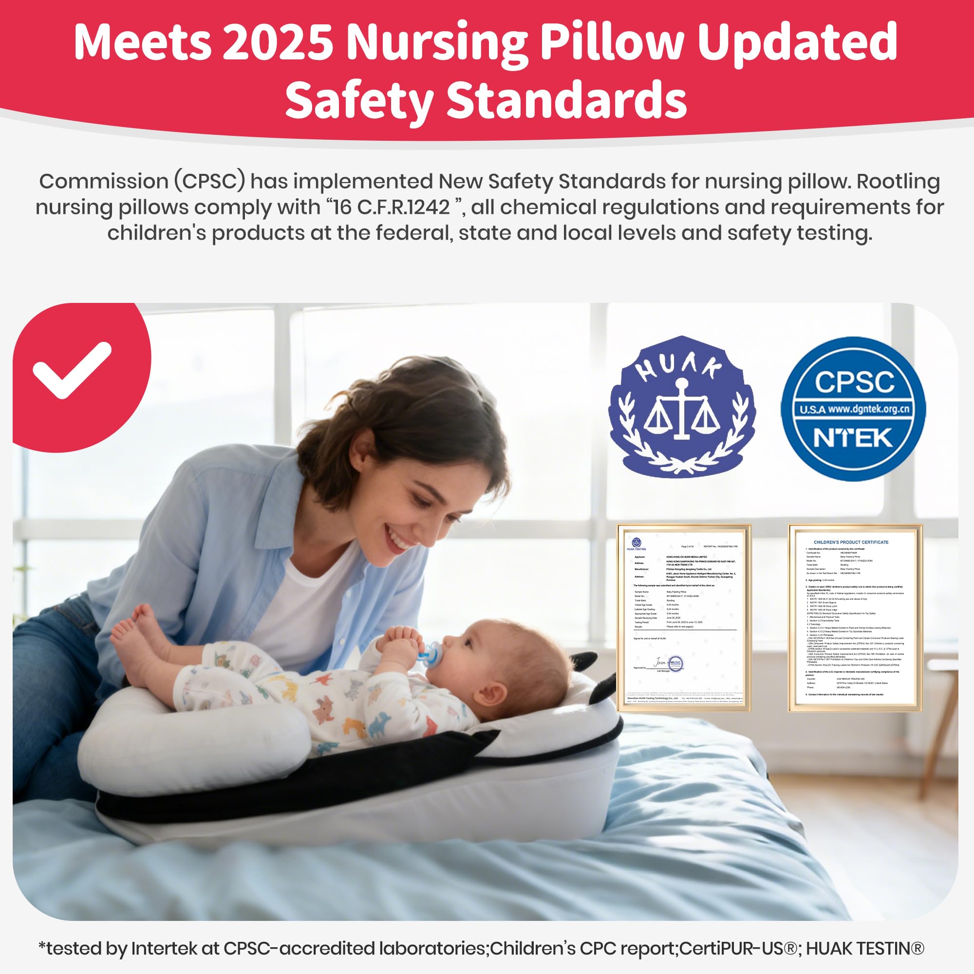 Rootling safe adjustable support cushions baby's head and neck during feeds.