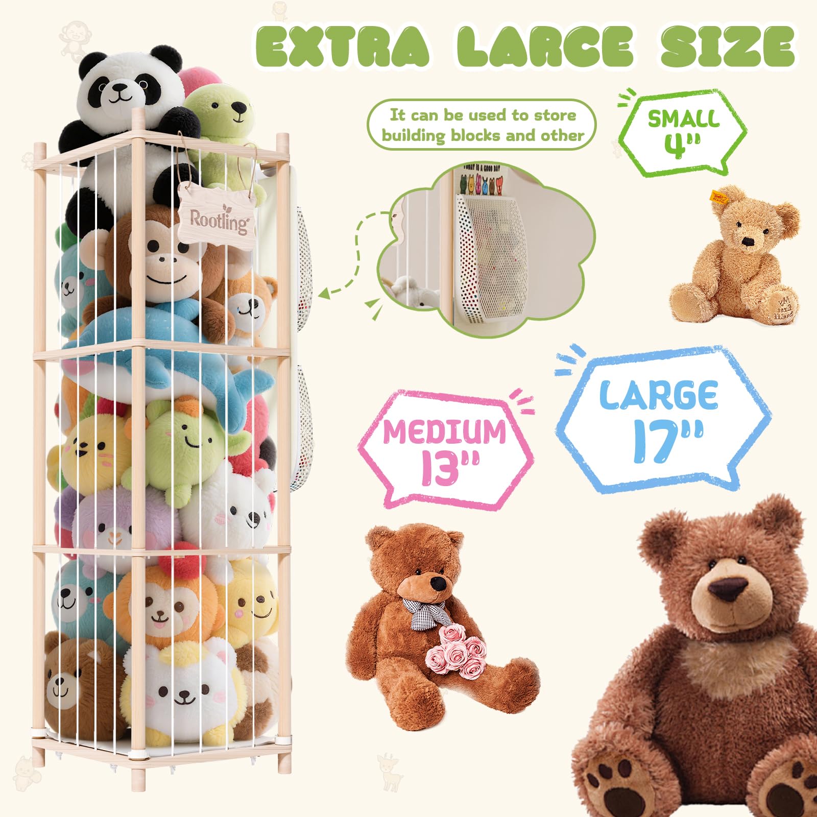 Rootling premium pine wood construction ensures sturdy, long-lasting toy organization.