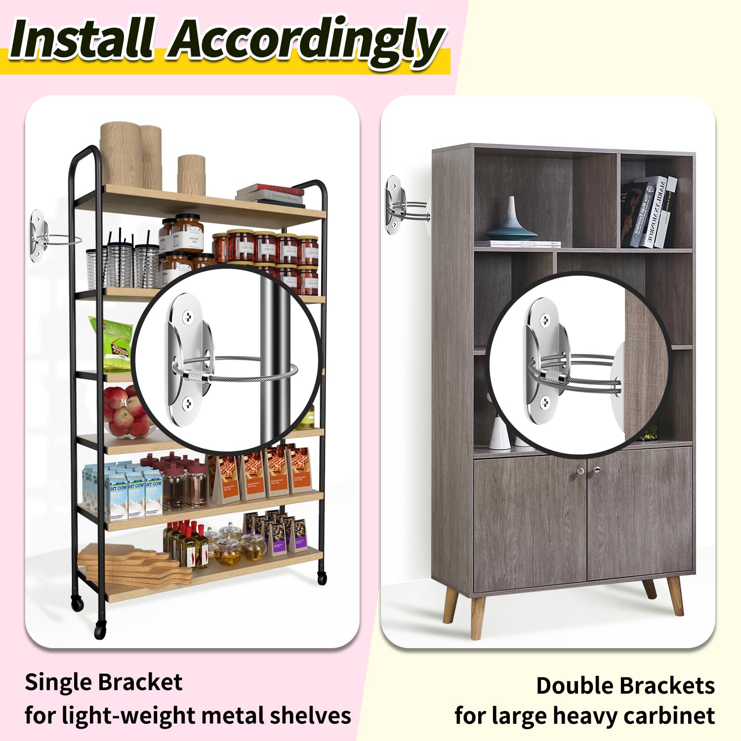 RORMGO anti tip anchors on wall mounted furniture example.