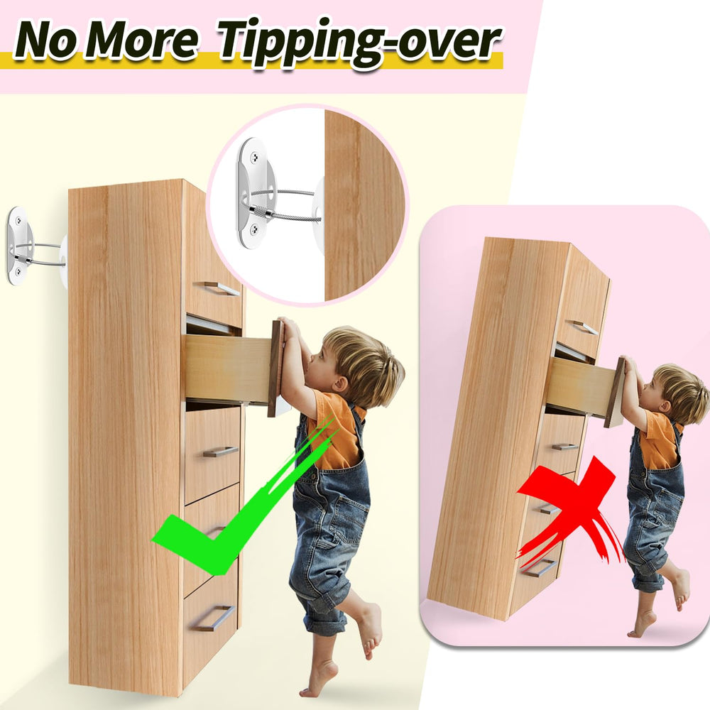 RORMGO furniture anchors for dresser-wall mounting stabilizes heavy furniture.