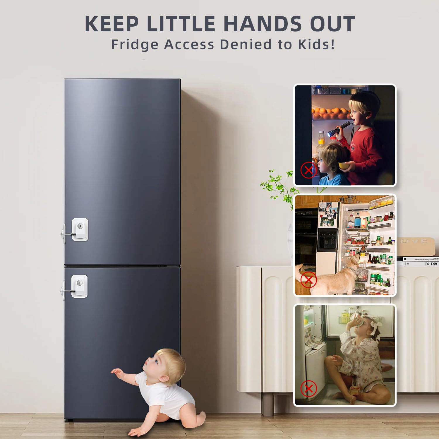 RORMGO refrigerator lock securing a freezer drawer during meal prep