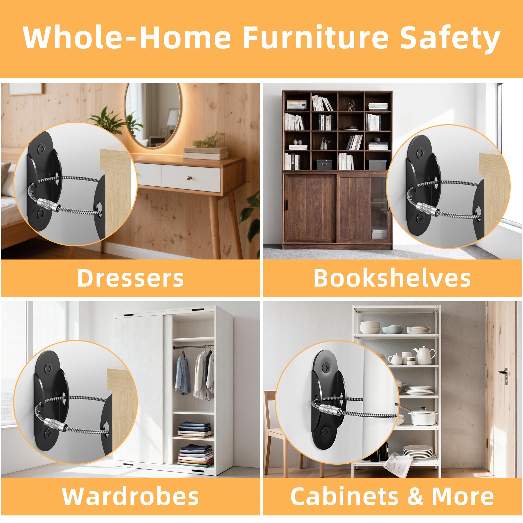 RORMGO universal compatibility showing dresser, bookcase, cabinet usage