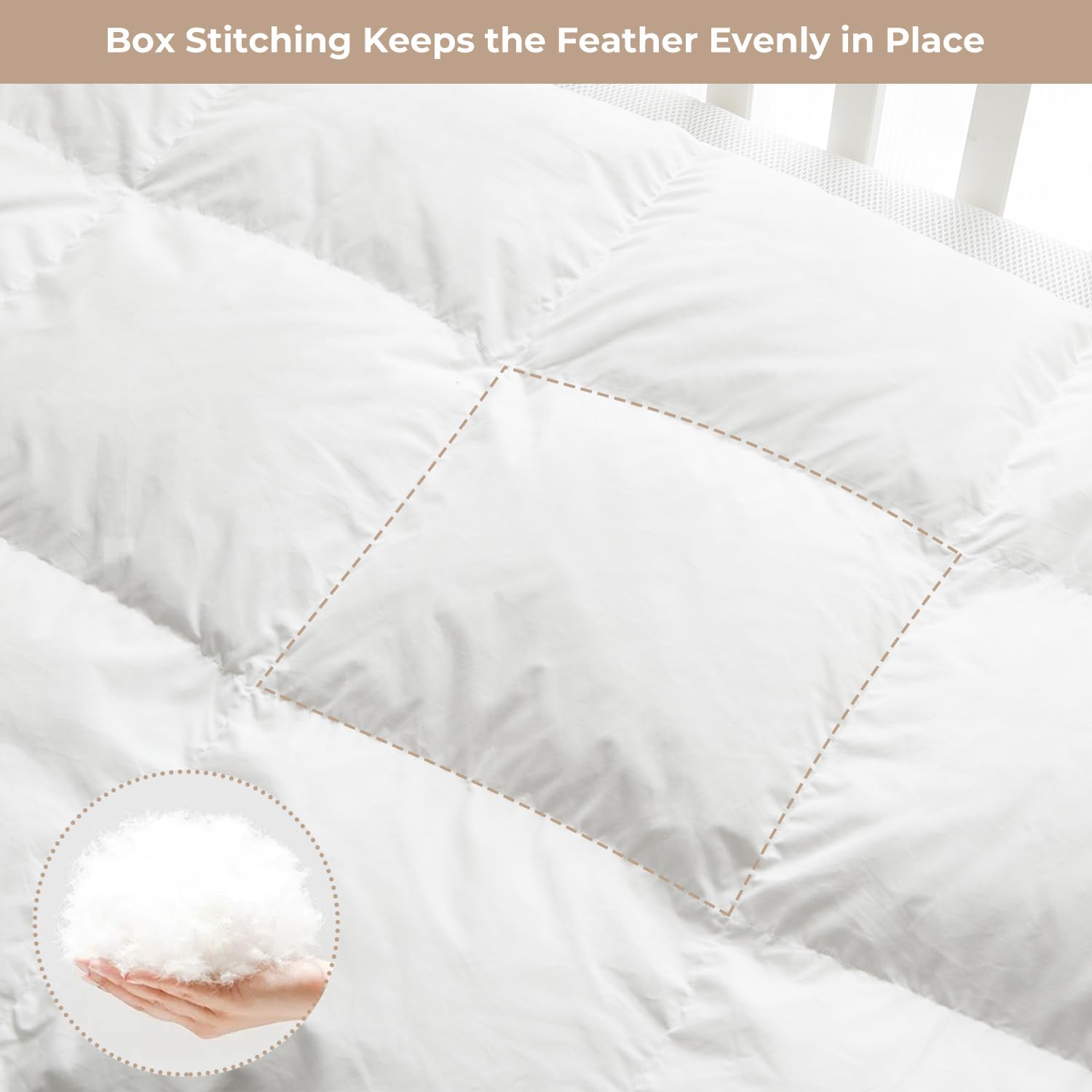 ROSE FEATHER box stitching detail holds fill in place