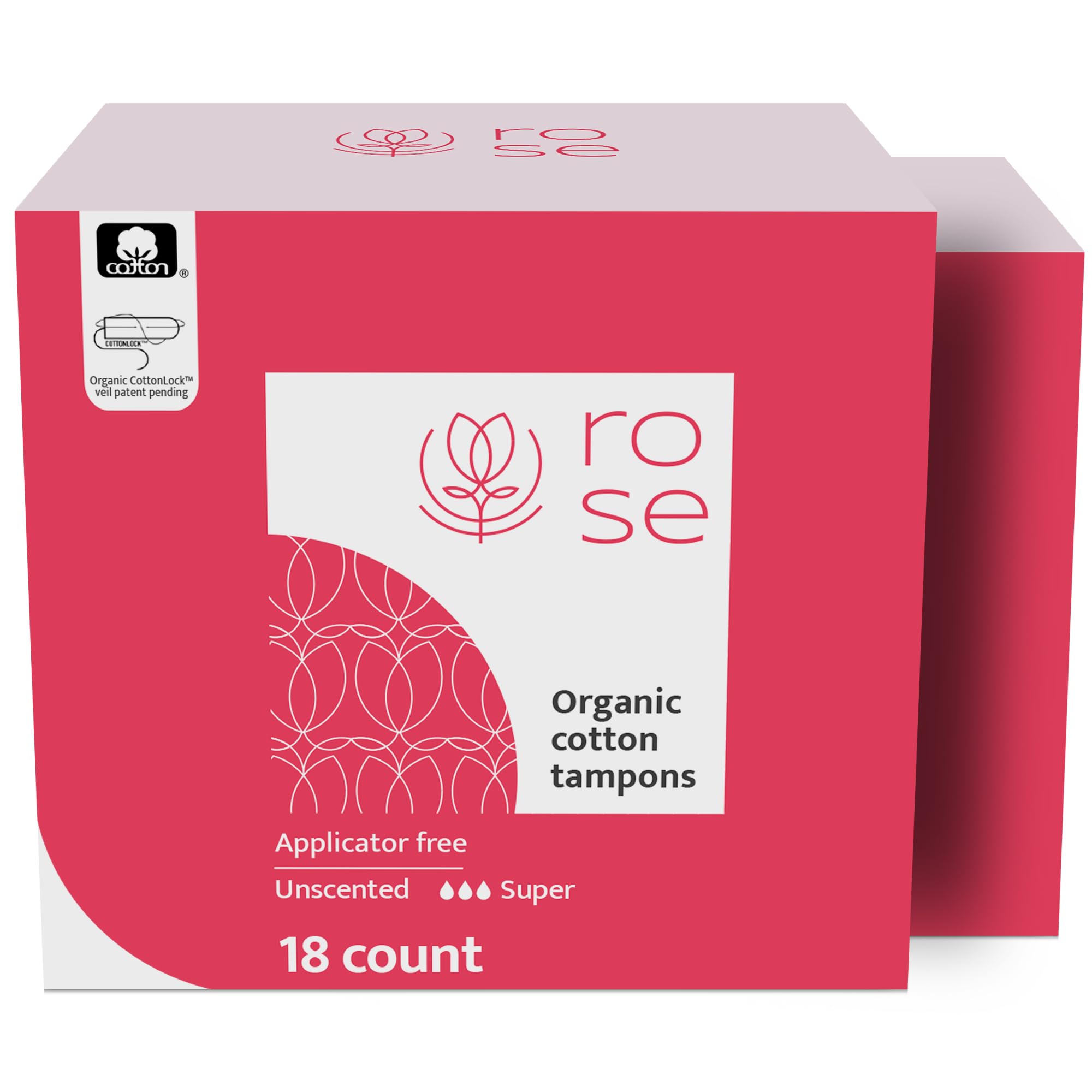ROSE Organic Tampons non-applicator packaging for on-the-go convenience.