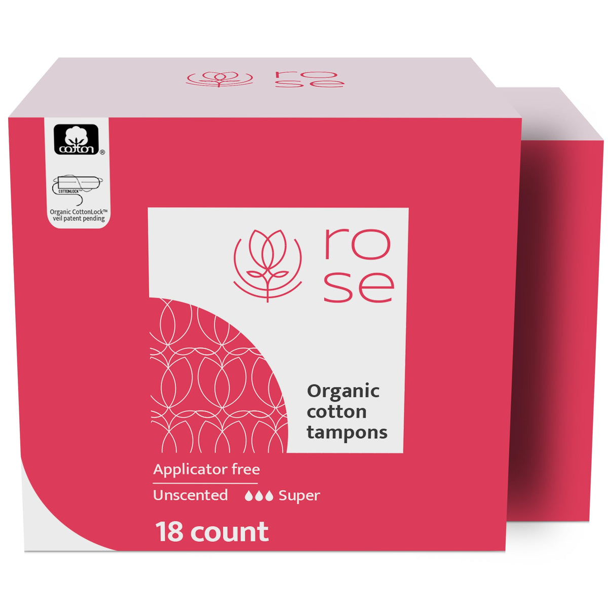 ROSE Organic Tampons non-applicator packaging for on-the-go convenience.