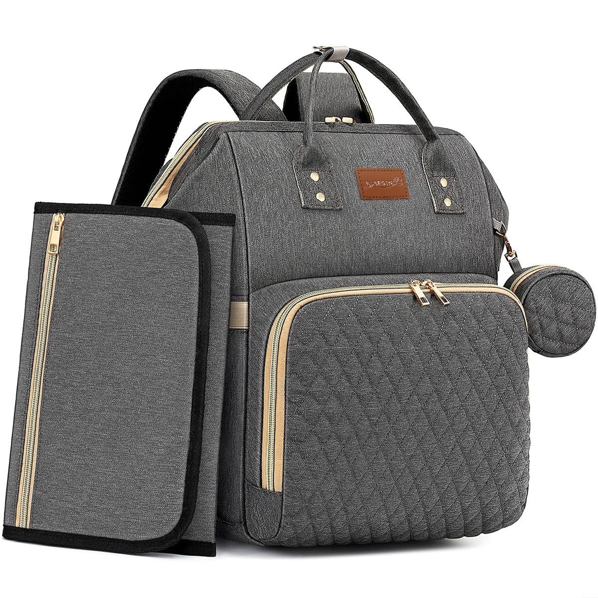 ROSEGIN Baby Diaper Bag Backpack front view highlights roomy layout for easy on-the-go organization.