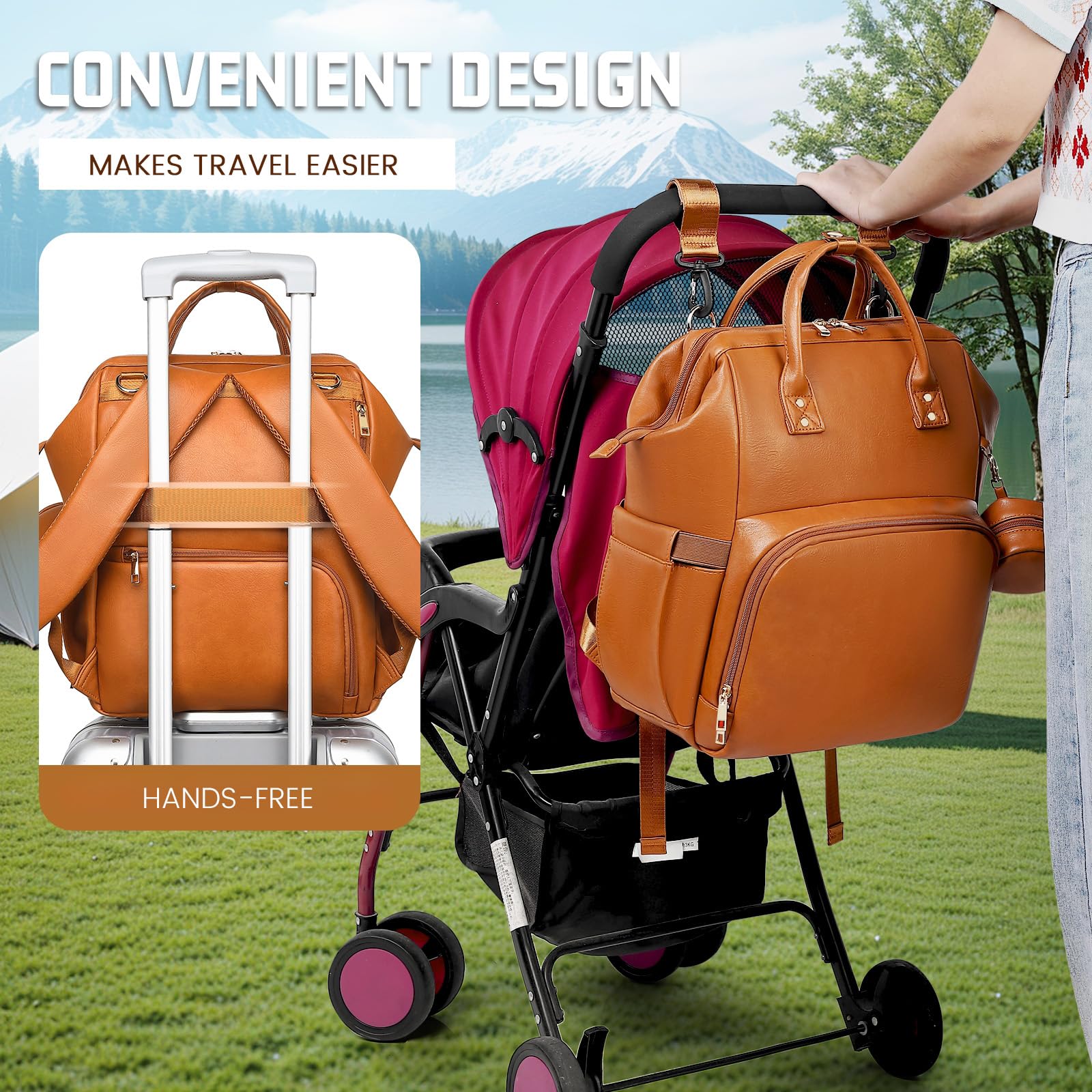 ROSEGIN back-panel easy-access design for fast diaper or wipe retrieval.