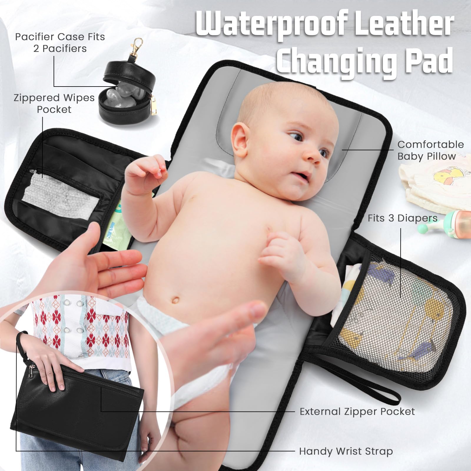 ROSEGIN back-panel access design allows quick diaper or wipe retrieval.