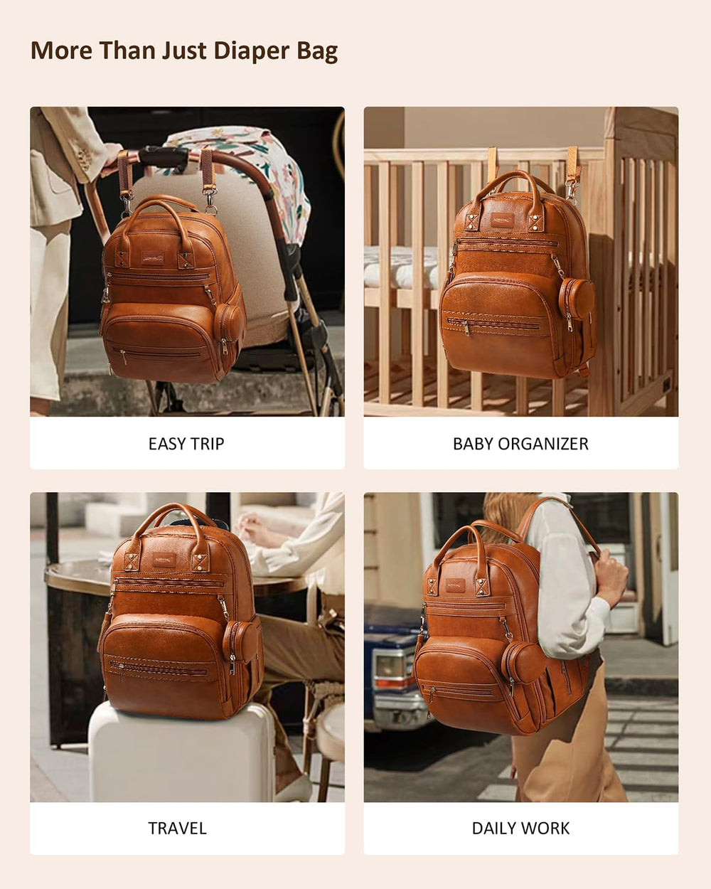 Padded shoulder straps on the ROSEGIN diaper backpack for comfortable wear