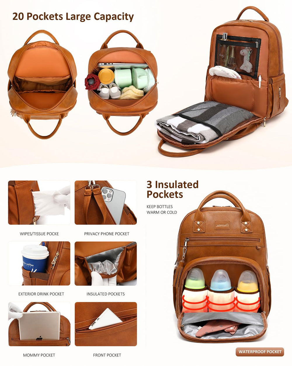 Insulated bottle pockets on the ROSEGIN bag keep feeds ready