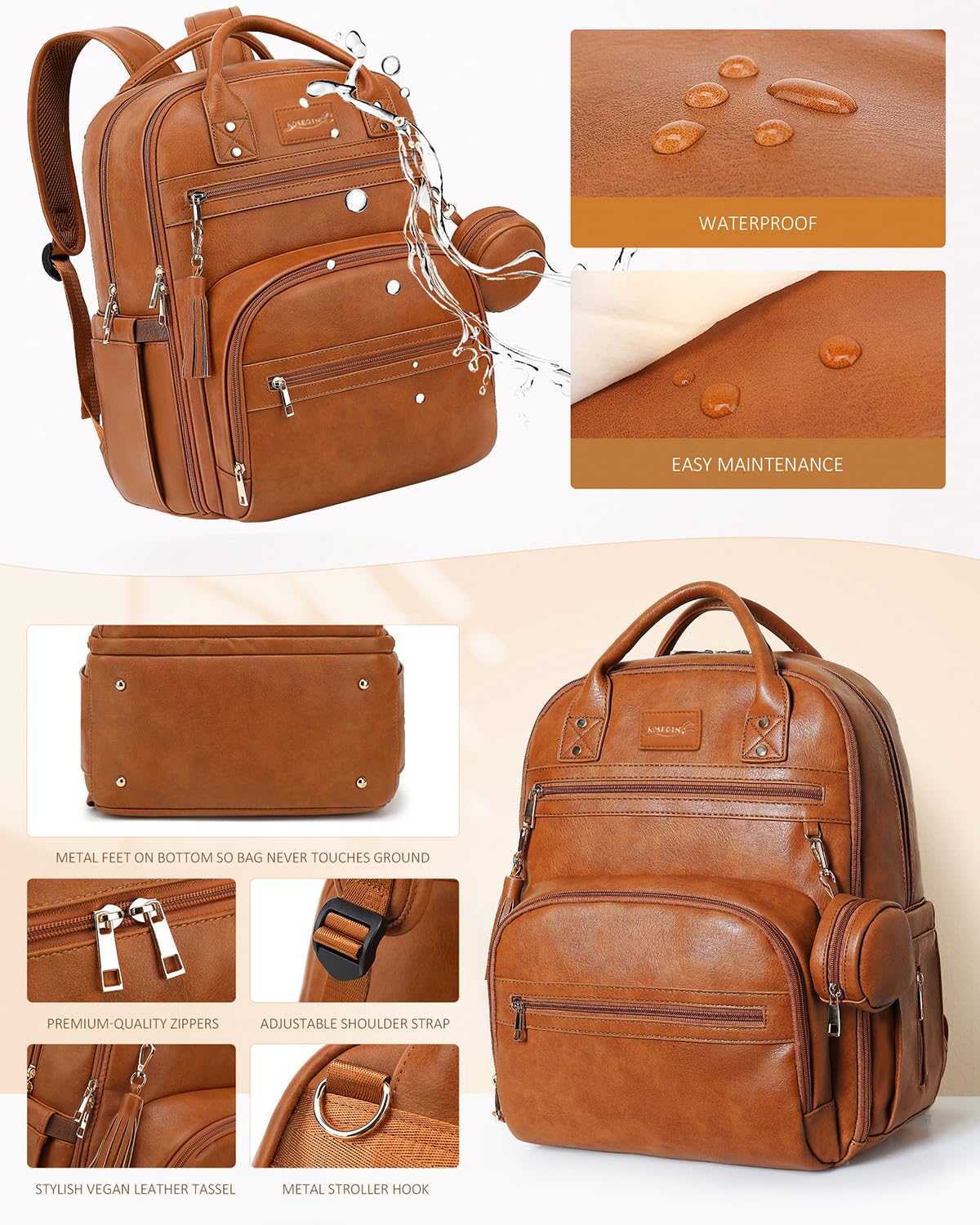 Dedicated 15.6” laptop slot in the ROSEGIN backpack for on‑the‑go work