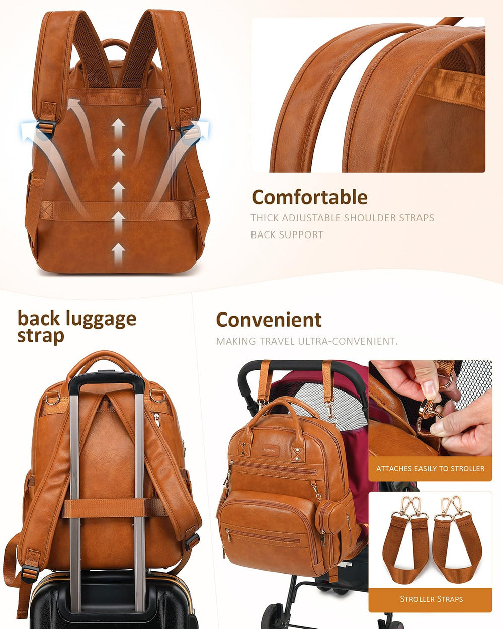 Durable, reinforced zippers and stitching on the ROSEGIN backpack