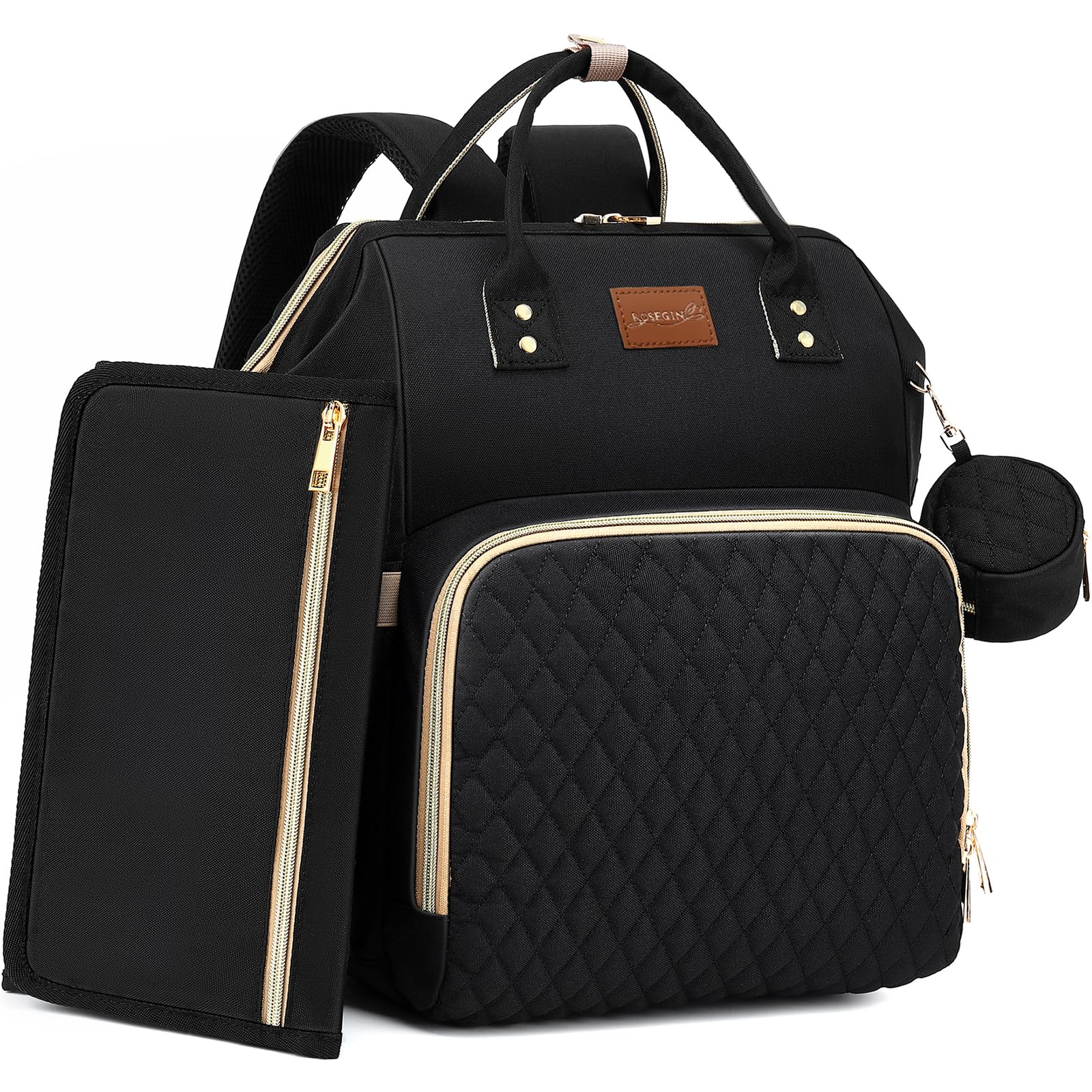 ROSEGIN diaper bag backpack main compartment for organized outings.