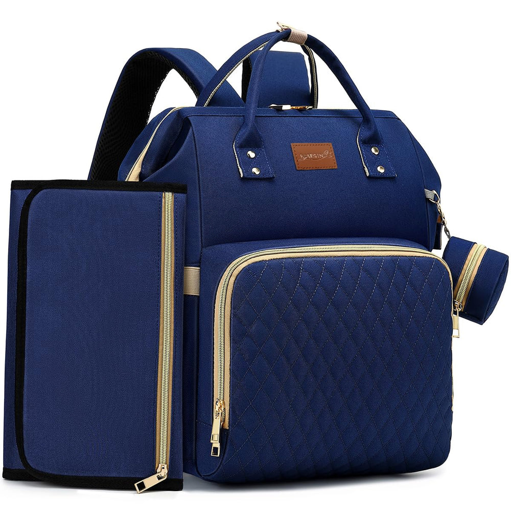 ROSEGIN Diaper Bag Backpack navy front view showing organized pockets for travel