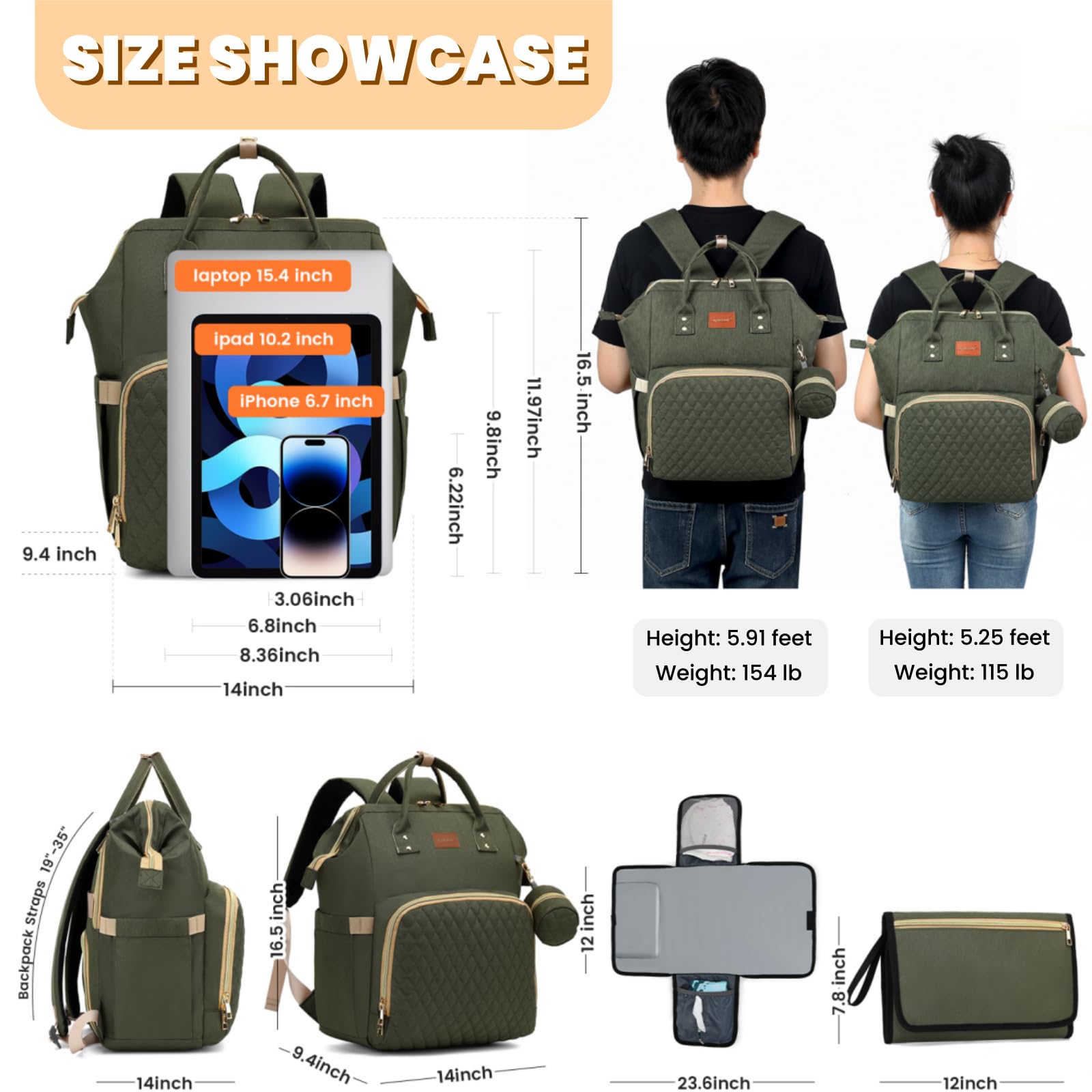 ROSEGIN diaper bag foldable changing pad enables quick diaper changes anywhere.