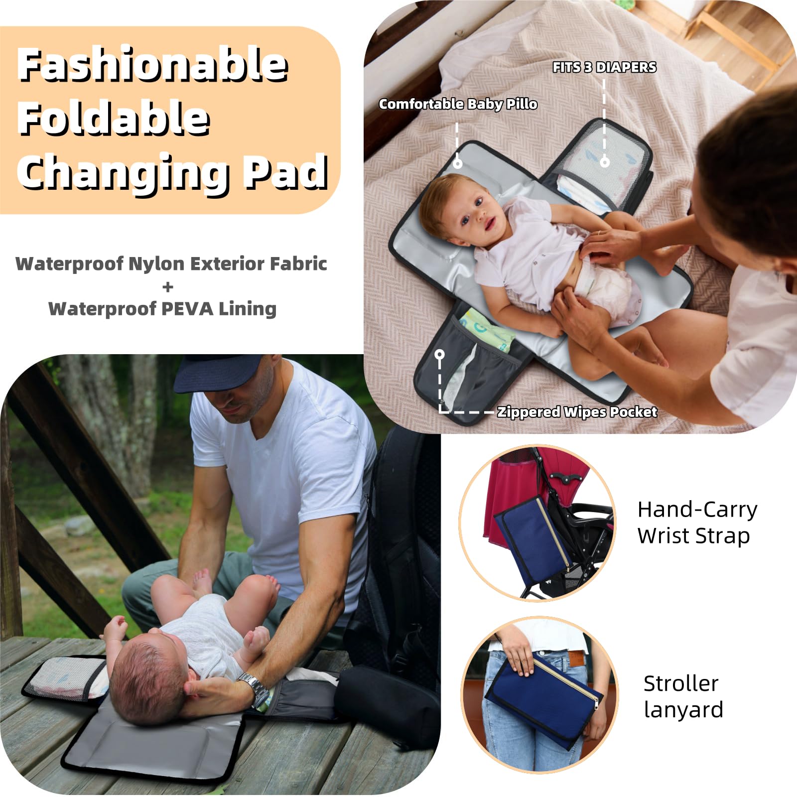 ROSEGIN Diaper Bag foldable changing pad for quick diaper changes