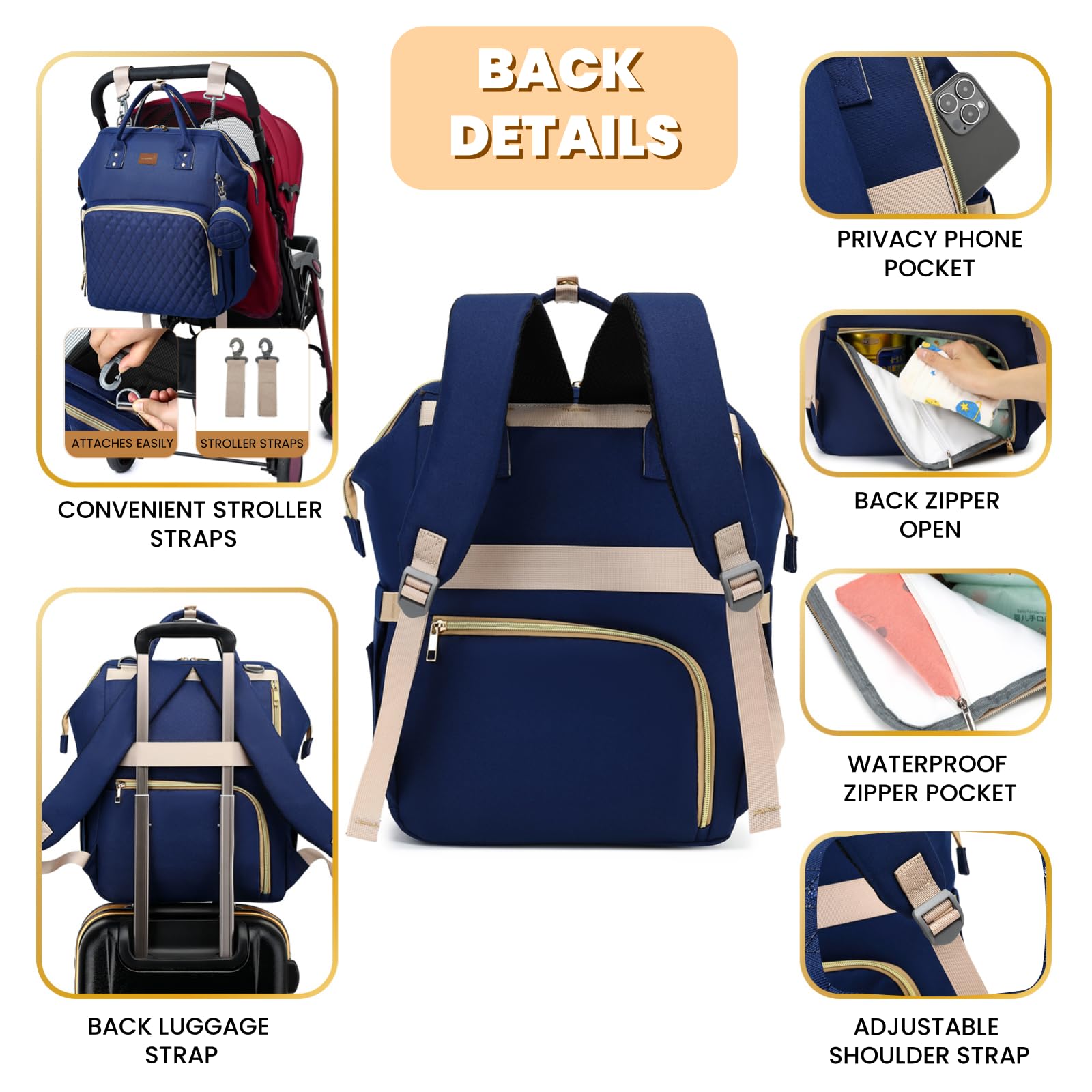 ROSEGIN Diaper Bag insulated bottle holders keeping drinks ready