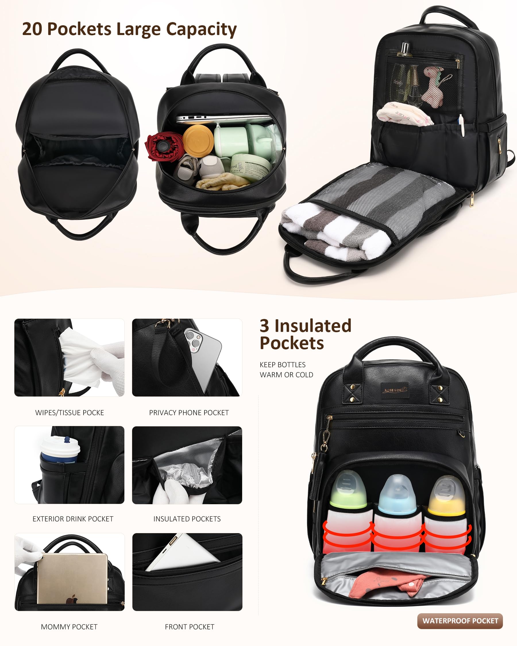 ROSEGIN insulated bottle pockets keep bottles at the right temperature during outings.