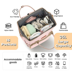ROSEGIN pink diaper bag back panel access enables quick retrieval of items