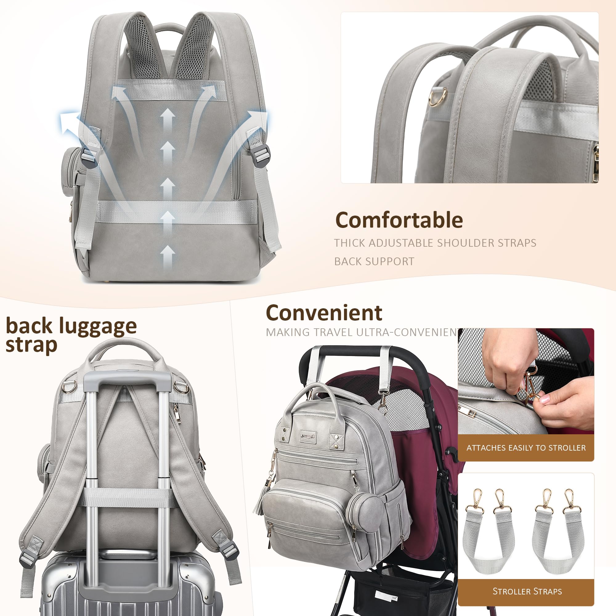 ROSEGIN vegan leather with insulated bottle pockets supports on-the-go feeding