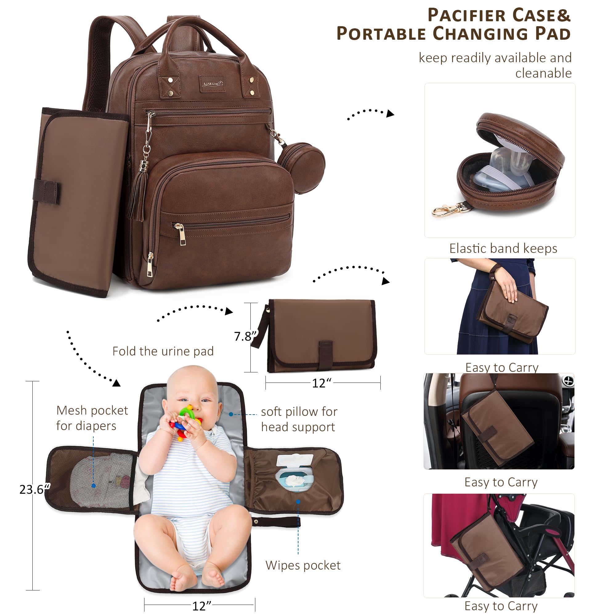 ROSEGIN laptop-slot accommodates up to 15.6-inch laptop.