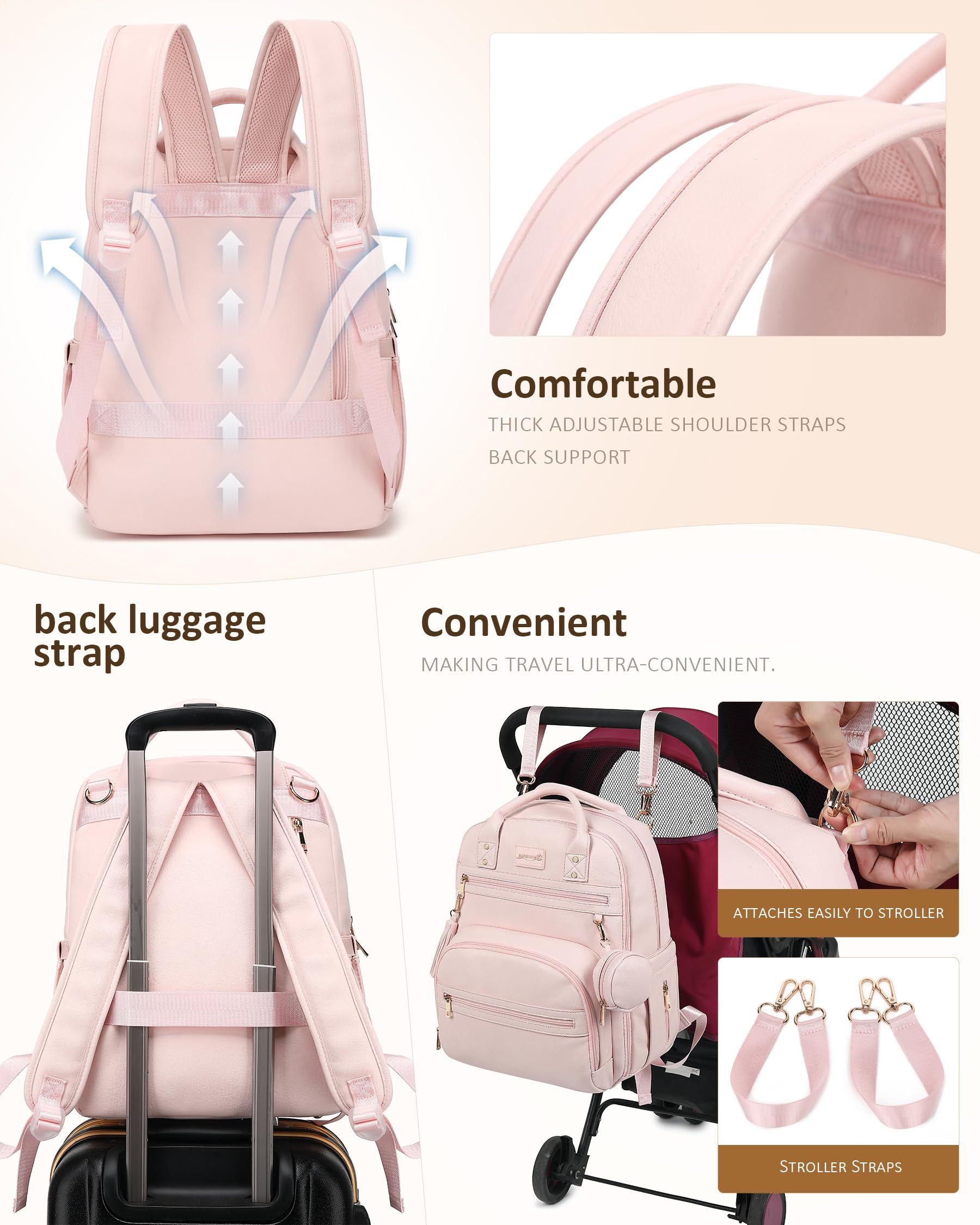 ROSEGIN 20-pocket design keeps bottles, diapers, and gear neatly within reach.